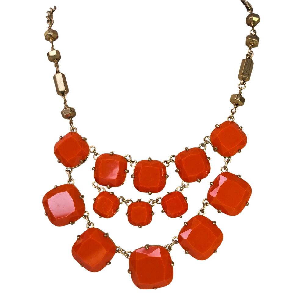 Vintage Necklace Stella & Dot Orange Beaded w/ Gold Tone Chain 17 Inch